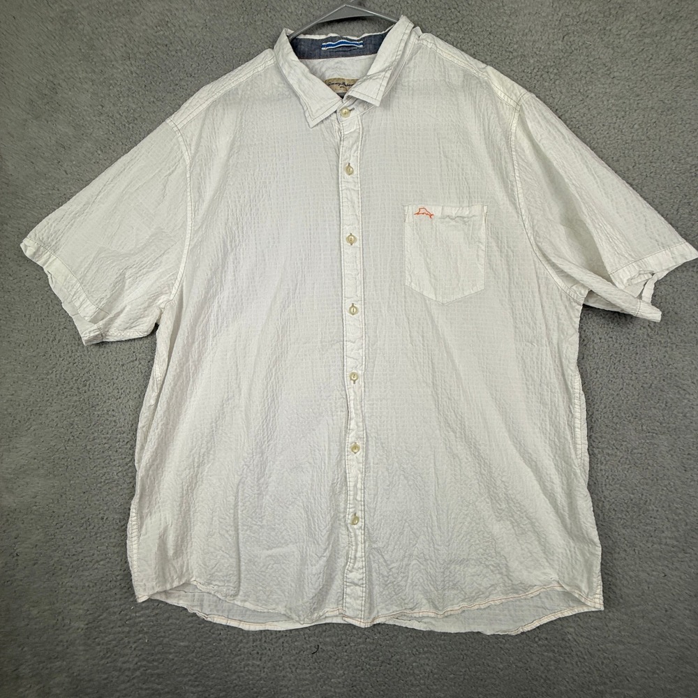 Tommy Bahama White Cotton Spandex Short‎ Sleeve Button Up Shirt XXXL